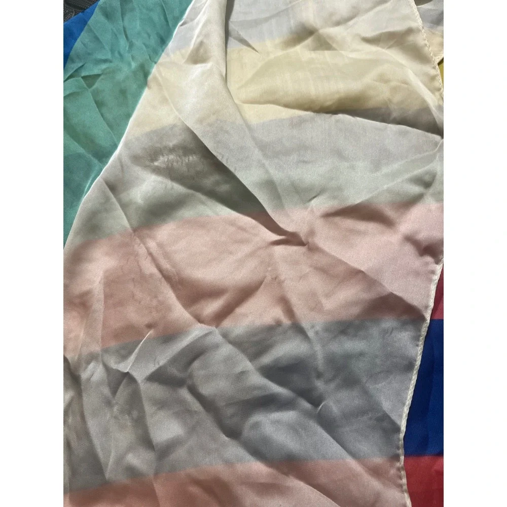 Chanel Silk Scarf Womens OS Multicolor Striped CC‎ Logo Square Made in Italy
